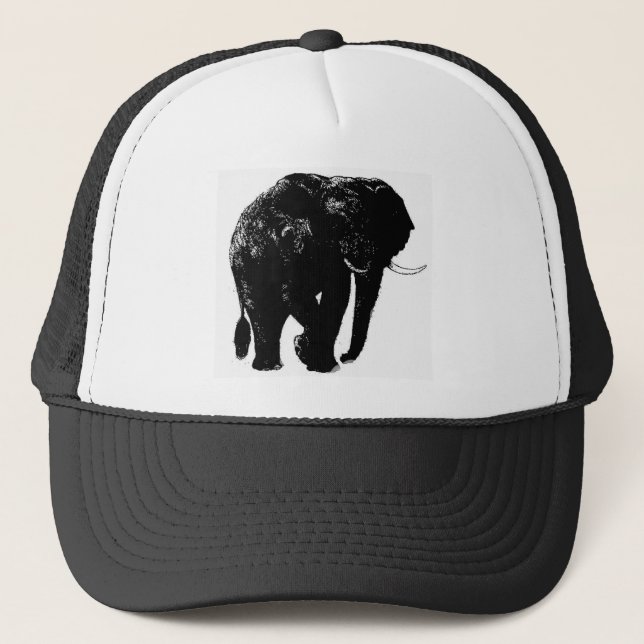 Black Elephant Silhouette Trucker Hat (Front)