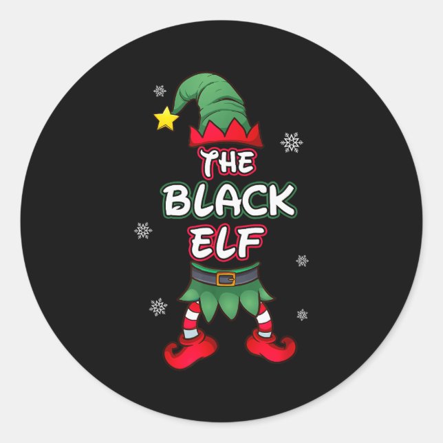 Black Elf Christmas Pajamas Pjs Matching Family Gr Classic Round Sticker (Front)