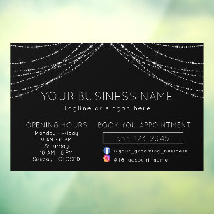 Black Elgant Light Strings Business Opening Hours  Window Cling