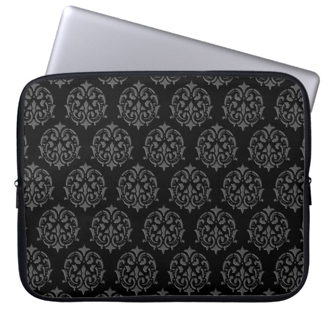 BLACK EMBOSSED LOOK ORNATE PATTERNS LAPTOP SLEEVE (Front)