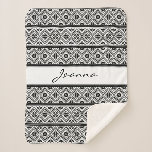 Black Embroidery Sherpa Blanket (Front)