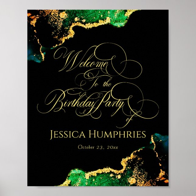 Black Emerald Gold Birthday Welcome Poster (Front)