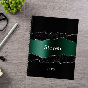 Black emerald green agate geode name notebook