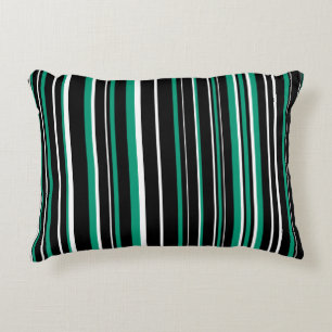 Black, Emerald Green, and White Barcode Stripe Decorative Cushion
