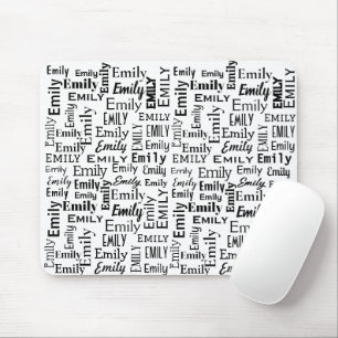 Black EMILY Name On White Mouse Mat
