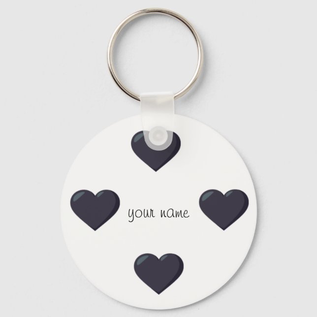 Black Emoji Hearts  and '' Your Name Here " Key Ring (Front)