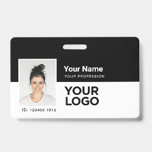 Black Employee Photo Bar or Qr Code Logo Name ID Badge