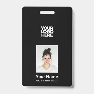 Black Employee - Photo, BarCode, Large Logo, Name ID Badge