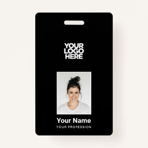 Black Employee - Photo, BarCode, Large Logo, Name ID Badge