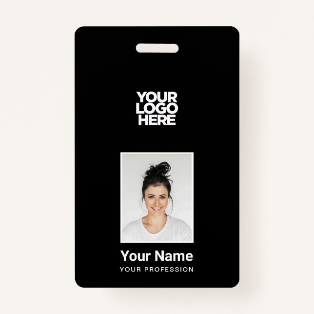 Black Employee - Photo, BarCode, Large Logo, Name ID Badge (Front)