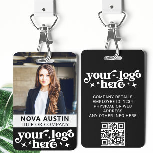 Black Employee Photo ID With QR Code Business Logo Badge