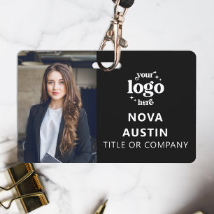 Black Employee Photo ID With QR Code Business Logo Badge