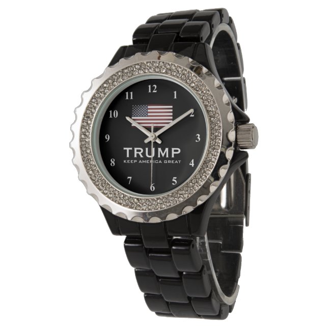 Black enamel MAGA Trump watch for republican women (Angled)