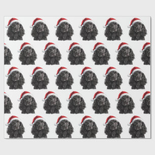 Black English Cocker Spaniel Dog with Santa Hat Wrapping Paper