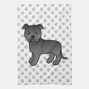 Black English Staffordshire Bull Terrier Dog Tea Towel