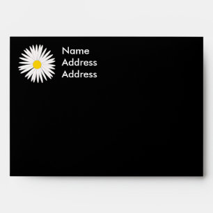 Black envelope with a white daisy