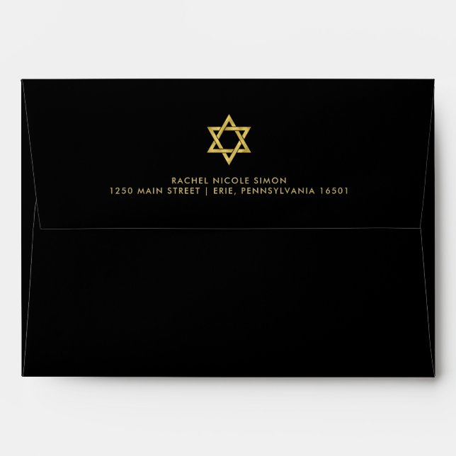Black Envelope with Faux Gold | Star of David (Back (Top Flap))