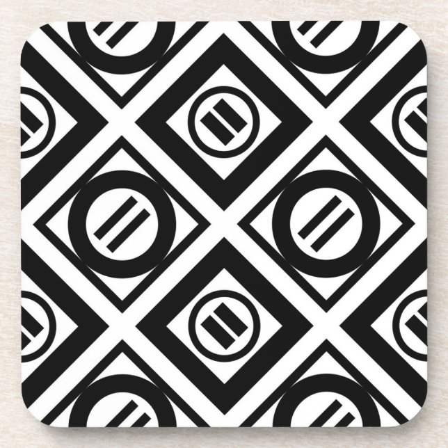 Black Equal Sign Geometric Pattern on White Coaster (Front)