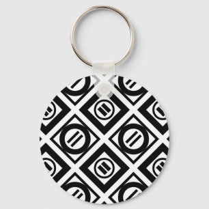 Black Equal Sign Geometric Pattern on White Key Ring
