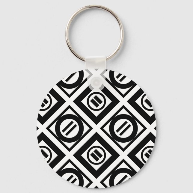 Black Equal Sign Geometric Pattern on White Key Ring (Front)