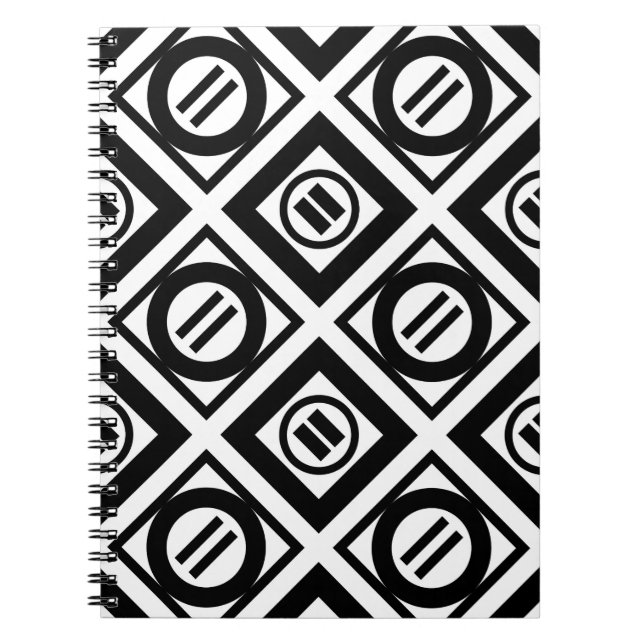 Black Equal Sign Geometric Pattern on White Notebook (Front)