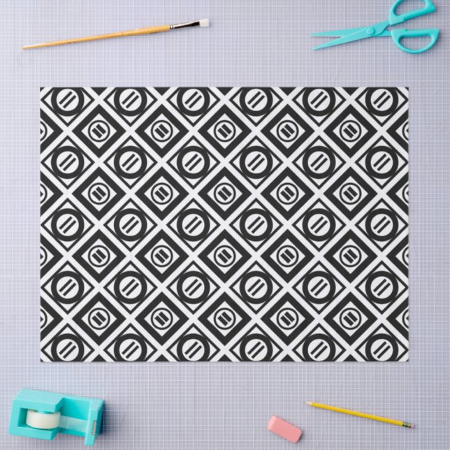 Black Equal Sign Geometric Pattern on White Tissue Paper (Craft)