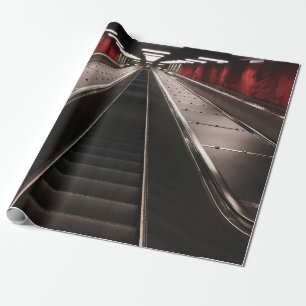 BLACK ESCALATOR WITH NO PEOPLE WRAPPING PAPER