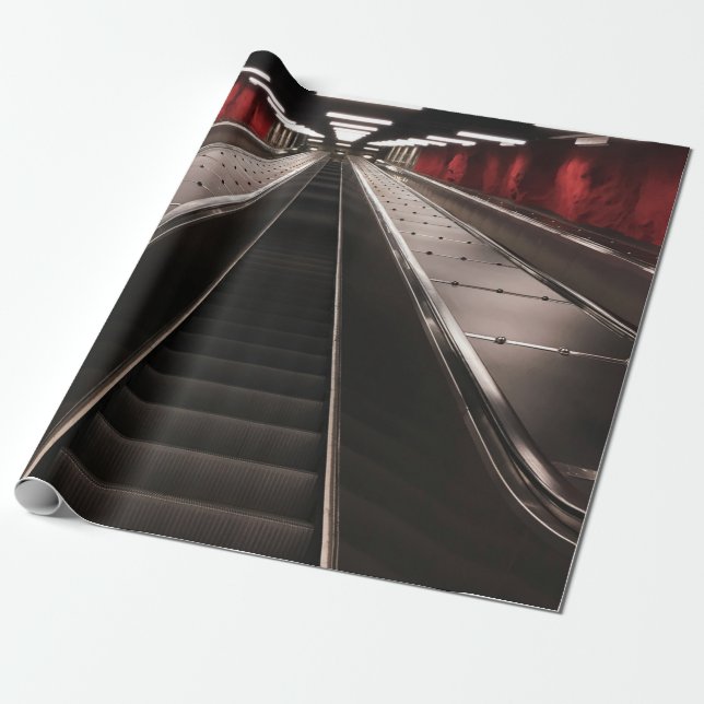 BLACK ESCALATOR WITH NO PEOPLE WRAPPING PAPER (Unrolled)