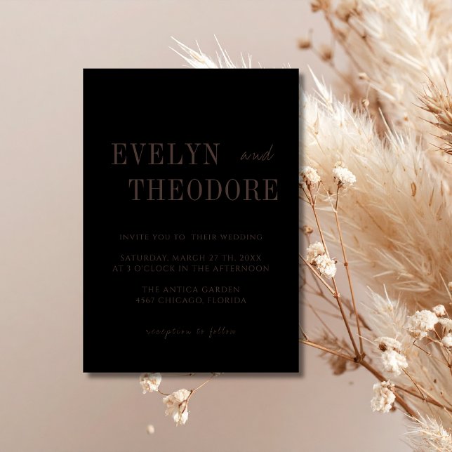 Black & Espresso Minimalist Simple Wedding Invitation (Creator Uploaded)