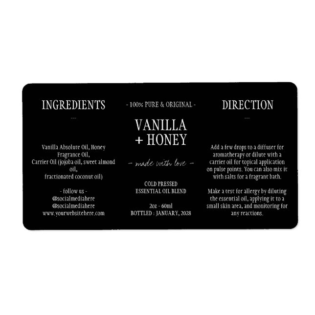 Black Essential Oil Cosmetic Bottle Wrap (Front)