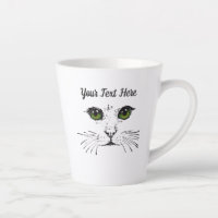 Black Etched Drawing Cat Face Green Eyes