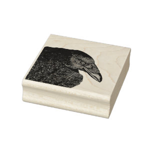 Black Etched Drawing of Crow Head Shoulders Rubber Stamp