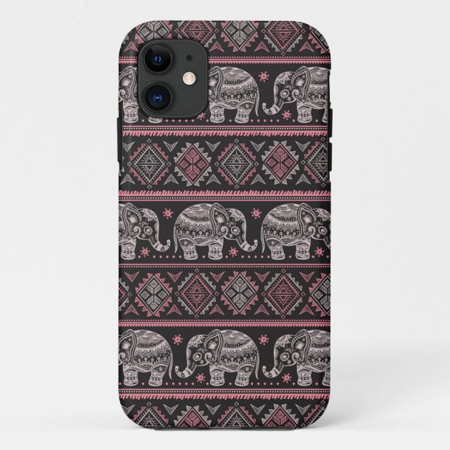 Black Ethnic Elephant Pattern Case-Mate iPhone Case (Back)