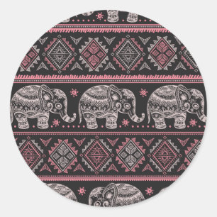 Black Ethnic Elephant Pattern Classic Round Sticker