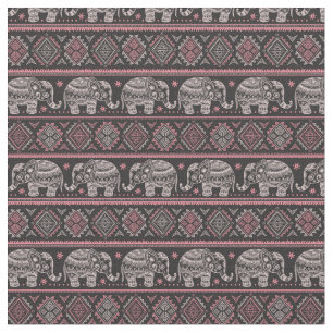 Black Ethnic Elephant Pattern Fabric