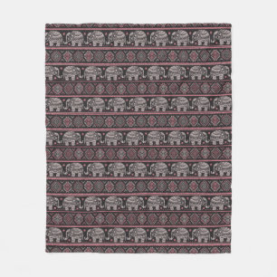 Black Ethnic Elephant Pattern Fleece Blanket