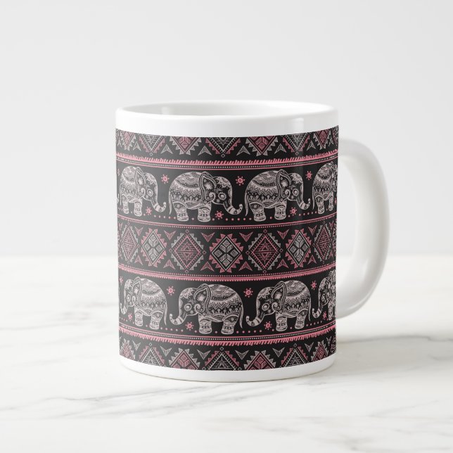 Black Ethnic Elephant Pattern Large Coffee Mug (Front Right)