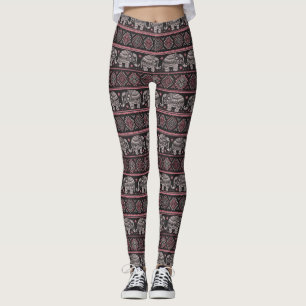 Black Ethnic Elephant Pattern Leggings