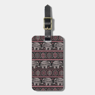 Black Ethnic Elephant Pattern Luggage Tag