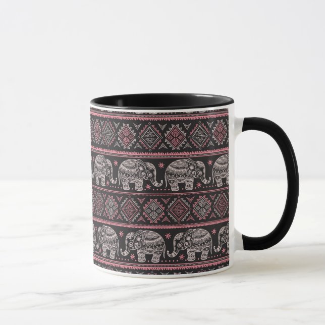 Black Ethnic Elephant Pattern Mug (Right)