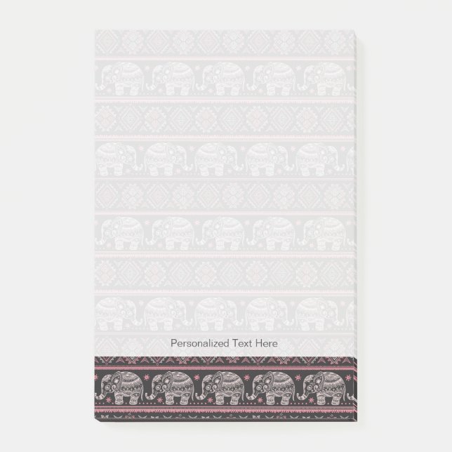 Black Ethnic Elephant Pattern Post-it Notes (Front)