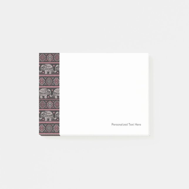 Black Ethnic Elephant Pattern Post-it Notes (Front)
