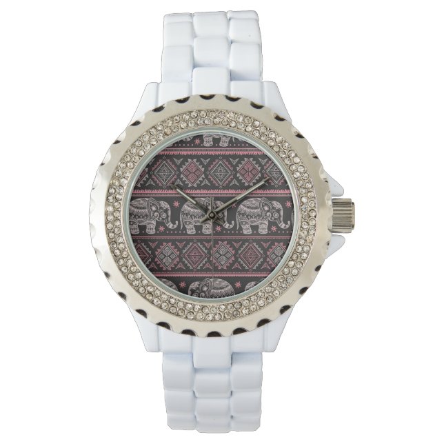 Black Ethnic Elephant Pattern Watch (Front)