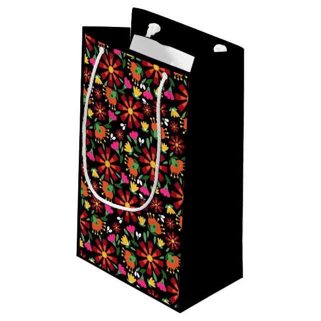 Black Ethnic Flower Fiesta Mexican Embroidery Small Gift Bag (Back Angled)