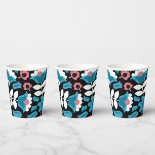 Black Ethnic Mexican Embroidery Flowers Paper Cups