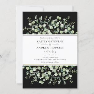 Black Eucalyptus All In One Wedding Invitation