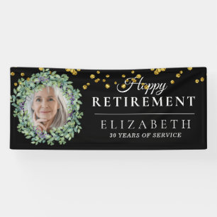 Black Eucalyptus Custom Photo Retirement Party Banner