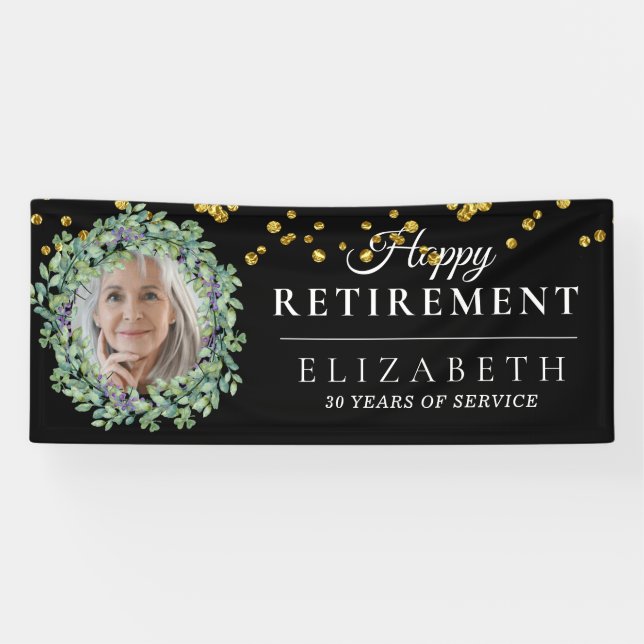Black Eucalyptus Custom Photo Retirement Party Banner (Horizontal)