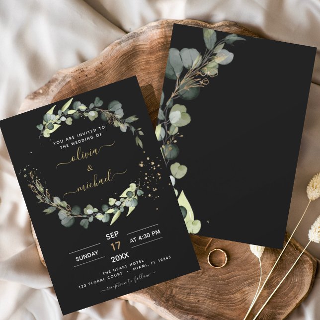 Black Eucalyptus Greenery Wedding Elegant Invitation (Creator Uploaded)