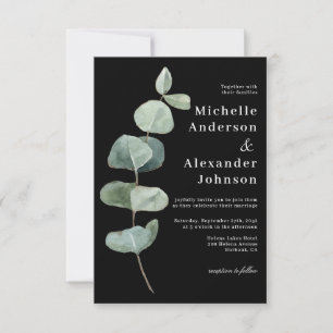 Black Eucalyptus Leaves   Together Modern Wedding  Invitation
